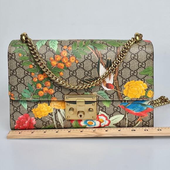 Pre-Owned Gucci GG Supreme Monogram Tian Print Medium Padlock Shoulder Bag - Picture 12 of 16